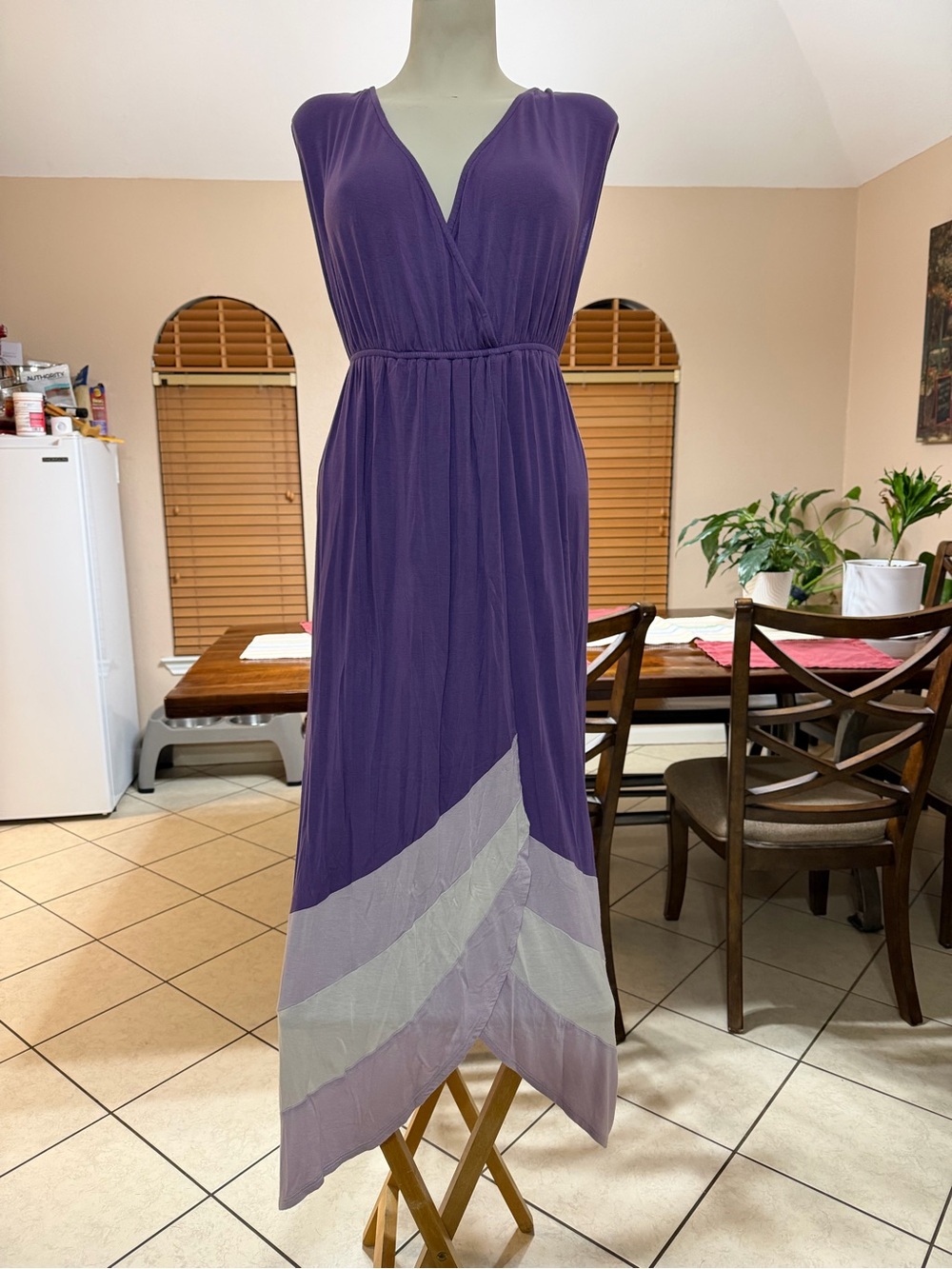 Soprano Purple Sleeveless Maxi Dress with Light Chevron Panels